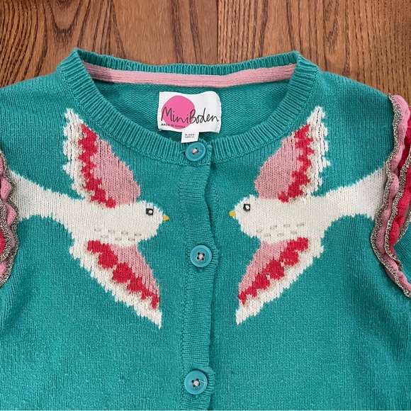 Mini Boden Green Bird Cardigan Sweater Size 9/10 - Picture 3 of 6